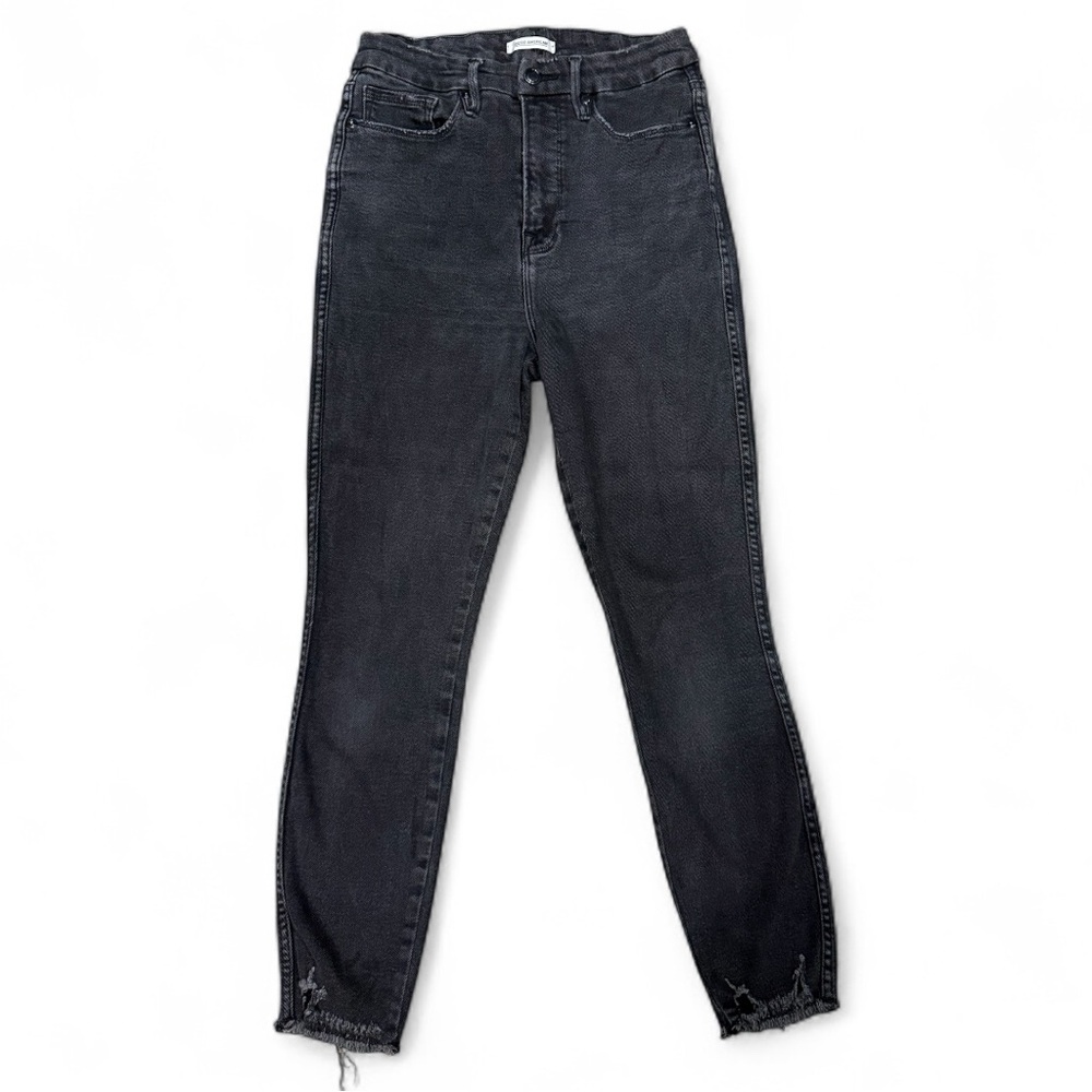 Good American Good Curve Crop Jeans Black Raw Hem Size 8/28 - Picture 3 of 5